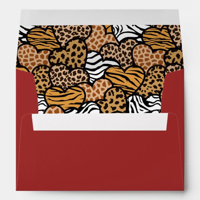 Wild Red Animal Print Hearts Valentine's Day  Envelope (Back (Bottom))