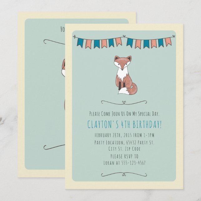 Wild, Red Fox Birthday Party Invitations (Front/Back)