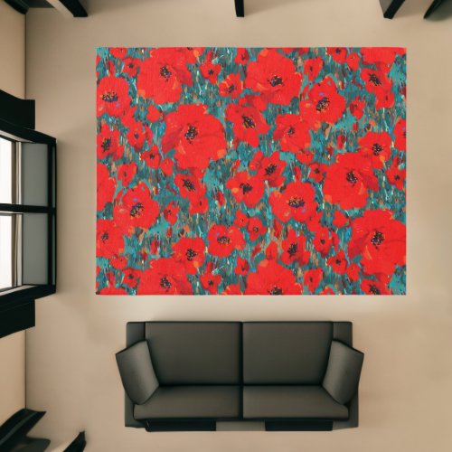 Wild Red Poppies Area Rug