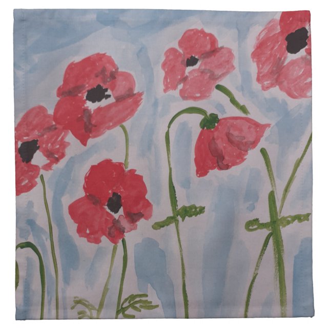 Wild Red Poppies Cloth Napkin (Front)