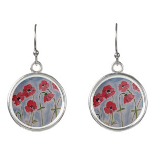 Wild Red Poppies Earrings