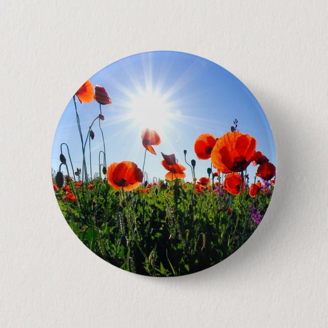 Wild Red Poppies Flowers Button (Front)
