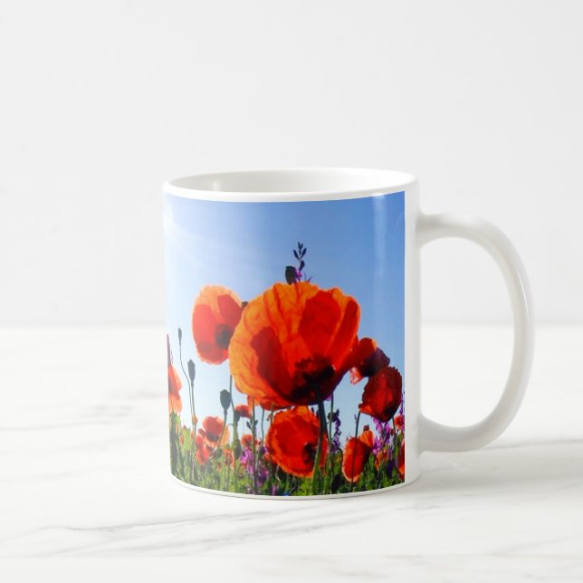 Wild Red Poppies Flowers Coffee Mug (Right)