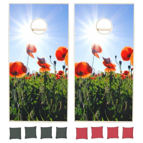 Wild Red Poppies Flowers Cornhole Set