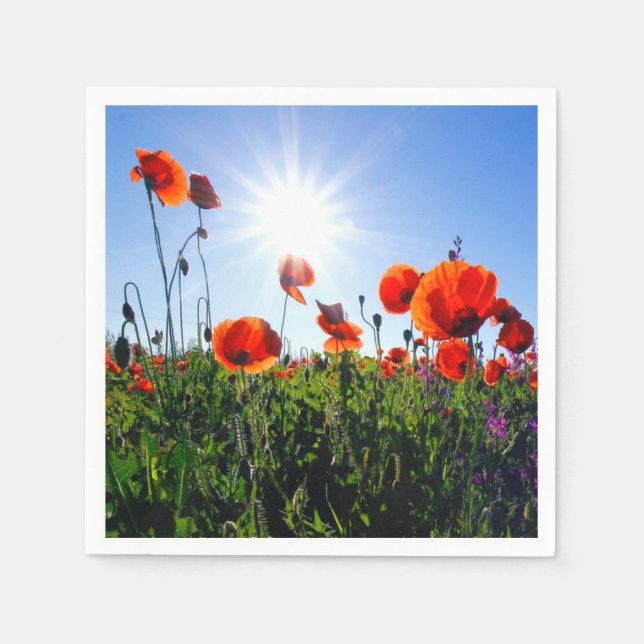 Wild Red Poppies Flowers Napkins (Front)