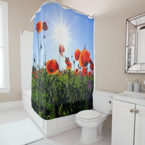 Wild Red Poppies Flowers Shower Curtain