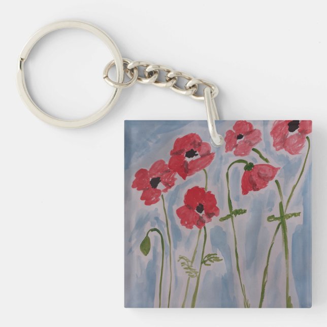 Wild Red Poppies Keychain (Front)