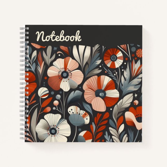  Wild Red Poppies on Ash – Moody Botanical Brush Notebook (Front)