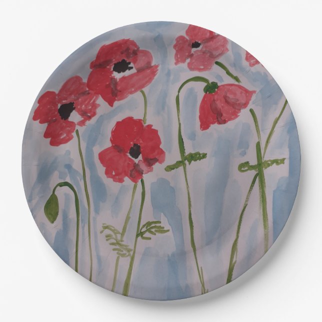 Wild Red Poppies Paper Plates (Front)