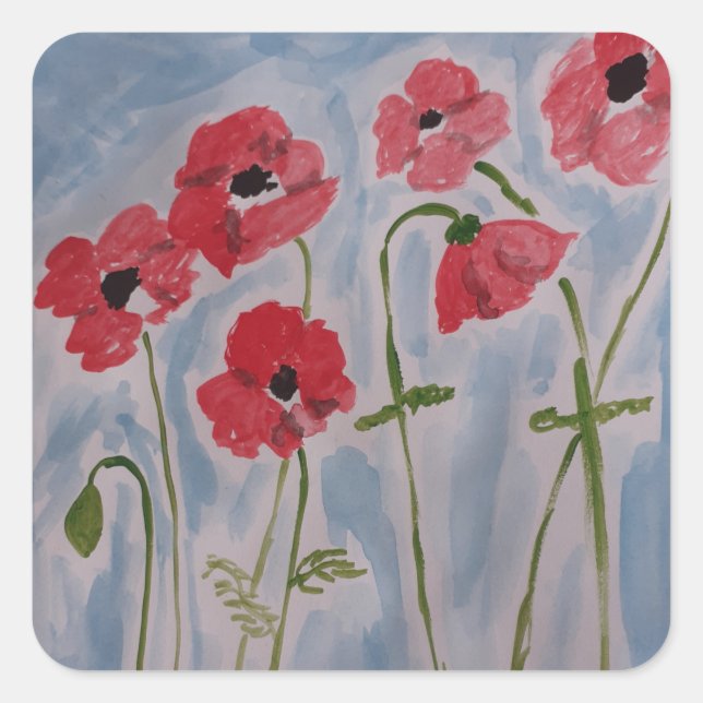 Wild Red Poppies Square Sticker (Front)