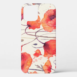 Wild red poppies, watercolor pattern iPhone 12 case
