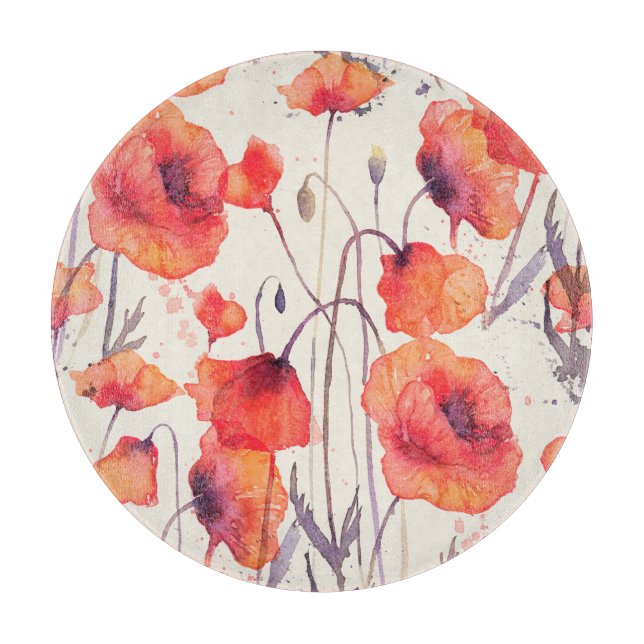 Wild red poppies, watercolor pattern cutting board (Front)