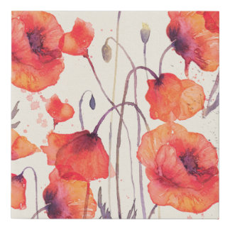 Wild red poppies, watercolor pattern faux canvas print