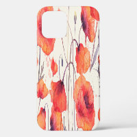 Wild red poppies, watercolor pattern