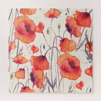 Wild red poppies, watercolor pattern jigsaw puzzle