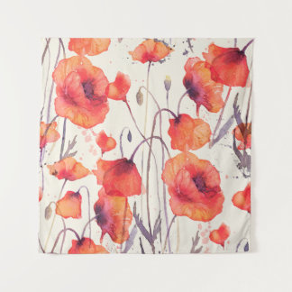 Wild red poppies, watercolor pattern tapestry