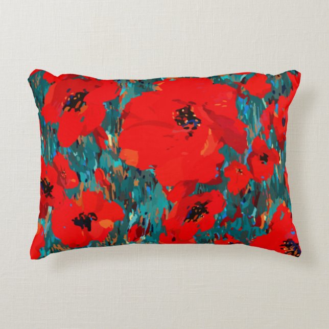 Wild Red Poppies Wildflower Accent Pillow (Front)
