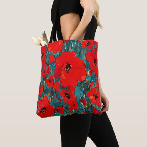 Wild Red Poppy Field Tote Bag