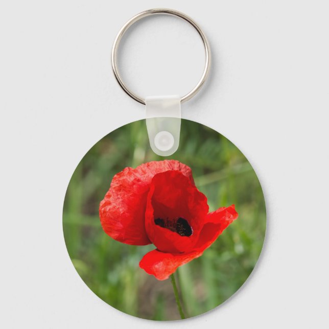Wild red poppy flower keychain (Front)