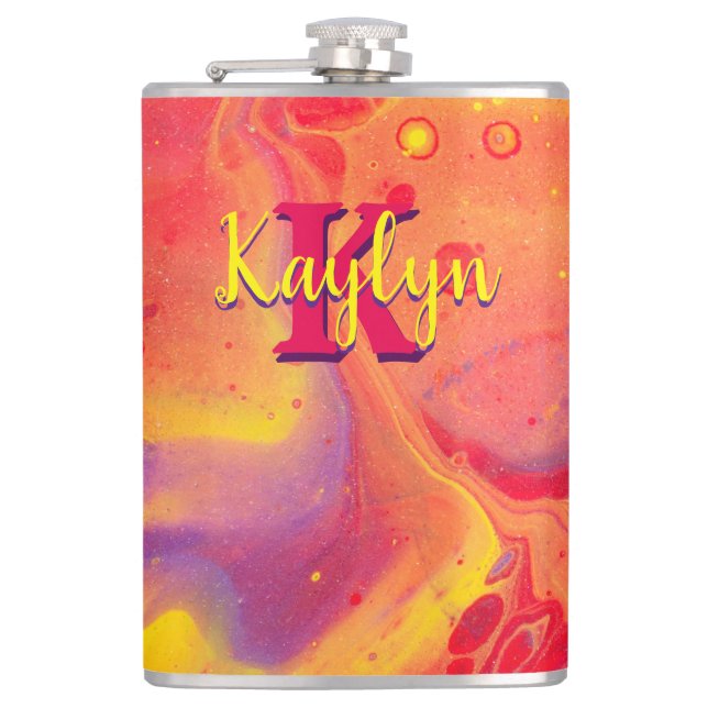Wild Red Purple Acrylic Flow Art Flask (Front)