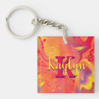 Wild Red Purple Acrylic Flow Art Keychain
