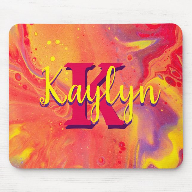 Wild Red Purple Acrylic Flow Art Mouse Pad (Front)