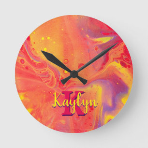 Wild Red Purple Acrylic Flow Art Round Clock