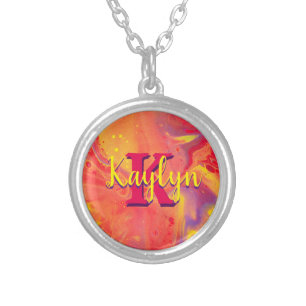 Wild Red Purple Acrylic Flow Art Silver Plated Necklace