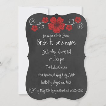 Wild Red Roses Chalkboard Bridal Shower Invitation by letsgetmarried at Zazzle