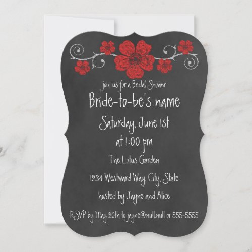 Wild Red Roses Chalkboard Bridal Shower Invitation