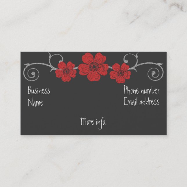 Wild Red Roses Chalkboard Business Card (Front)