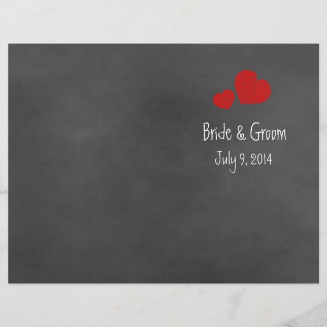 Wild Red Roses Chalkboard Folded Wedding Program (Front)