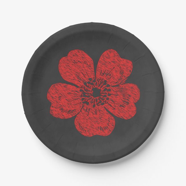 Wild Red Roses Chalkboard Paper Plates (Front)