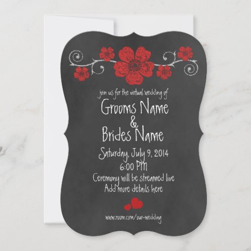 Wild Red Roses Chalkboard Virtual Wedding Invitation