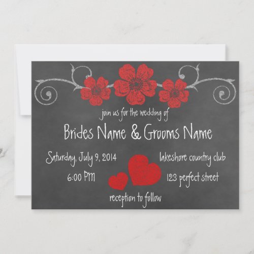 Wild Red Roses Chalkboard Wedding Invitation