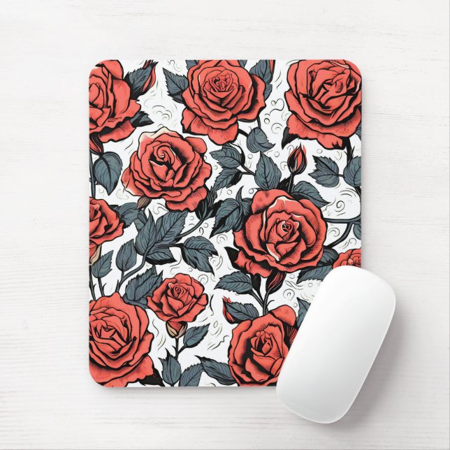 wild red roses mouse pad (With Mouse)