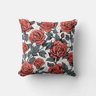 wild red roses throw pillow