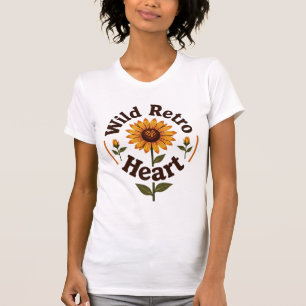 Wild Retro Heart Sunflower Vintage 70s Floral T-Shirt