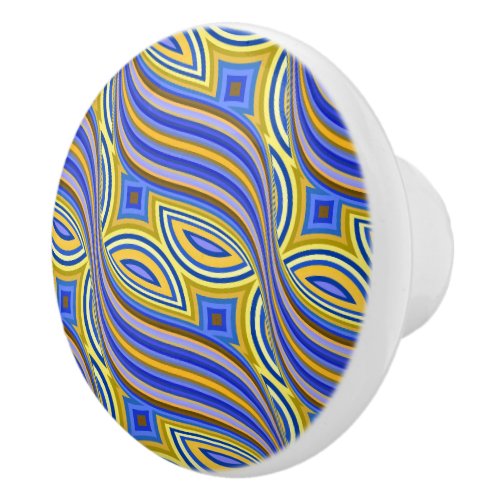 Wild Retro Pattern Blue Gold Abstract Swirl Design Ceramic Knob