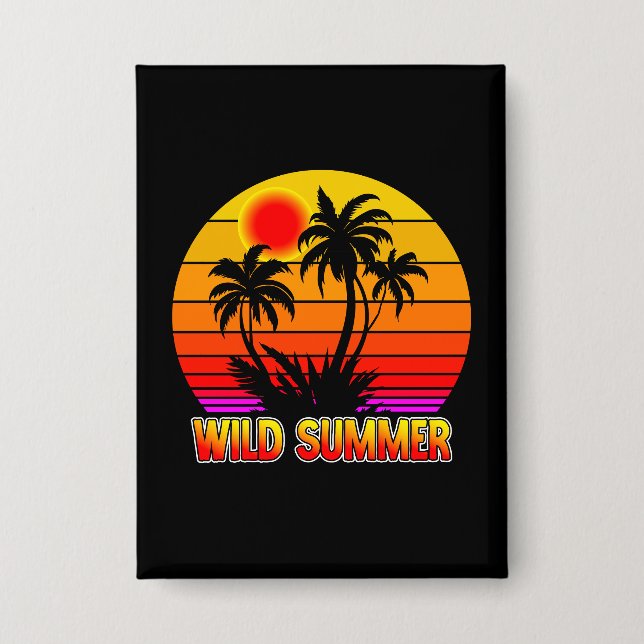 Wild Retro Summer Vibes with Palm Trees Design Button (Front)