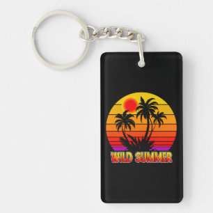 Wild Retro Summer Vibes with Palm Trees Design Keychain