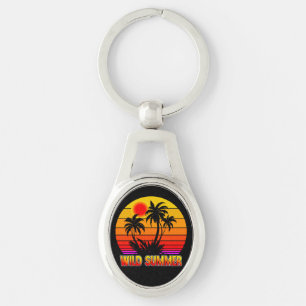Wild Retro Summer Vibes with Palm Trees Design Keychain