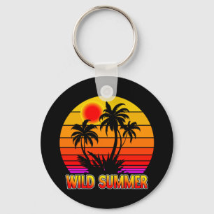 Wild Retro Summer Vibes with Palm Trees Design Keychain