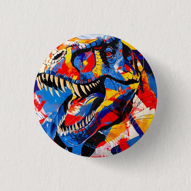 Wild Retro T-rex Dinosaur Fusion Button (Front)
