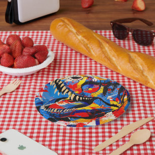 Wild Retro T-rex Dinosaur Fusion Paper Plates