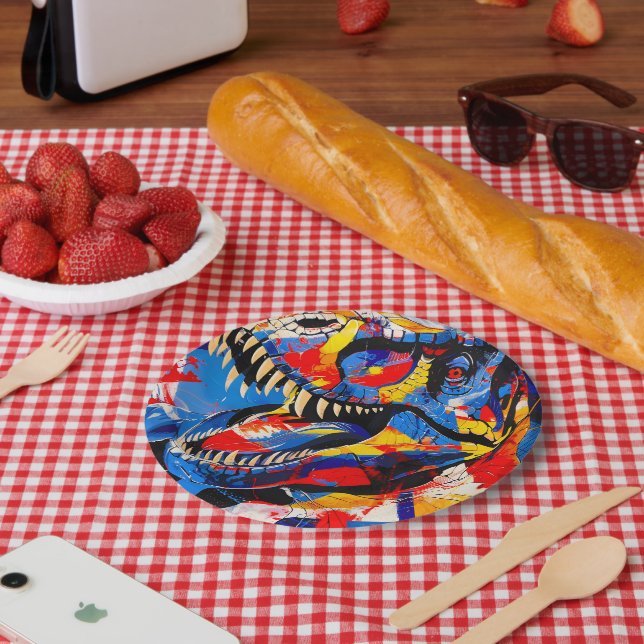 Wild Retro T-rex Dinosaur Fusion Paper Plates (Picnic)