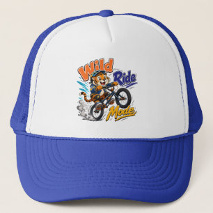 Wild Ride Mode Cartoon Tiger Riding Bicycle Kids Trucker Hat