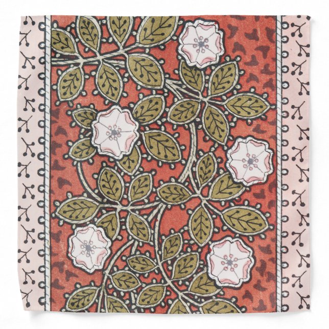 Wild Rose Art Illustration Flower Vintage Bandana (Front)