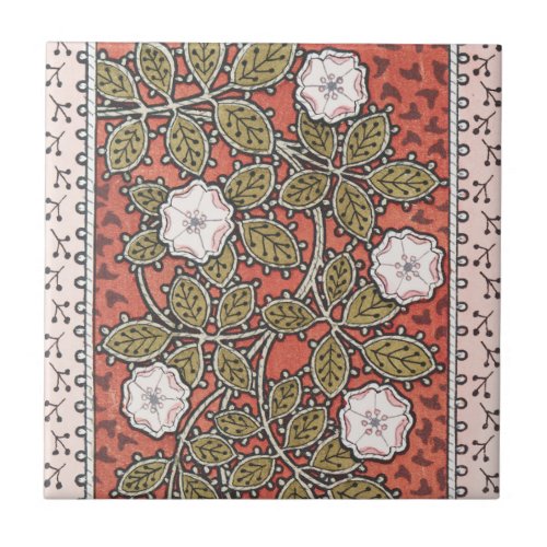 Wild Rose Art Illustration Flower Vintage Ceramic Tile