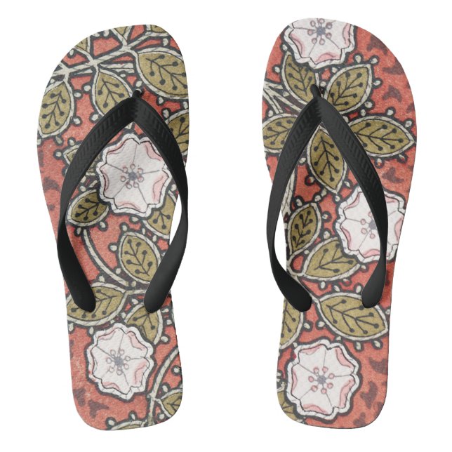 Wild Rose Art Illustration Flower Vintage Flip Flops (Footbed)